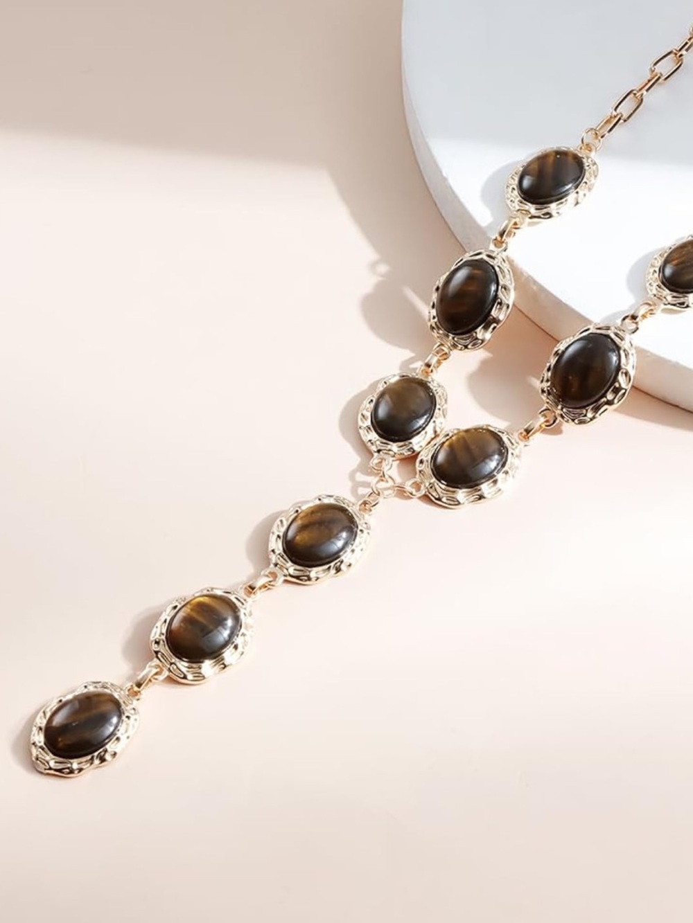 Anthropologie Gold-Tone Necklace with Brown Oval Stones - Picture 4 of 6